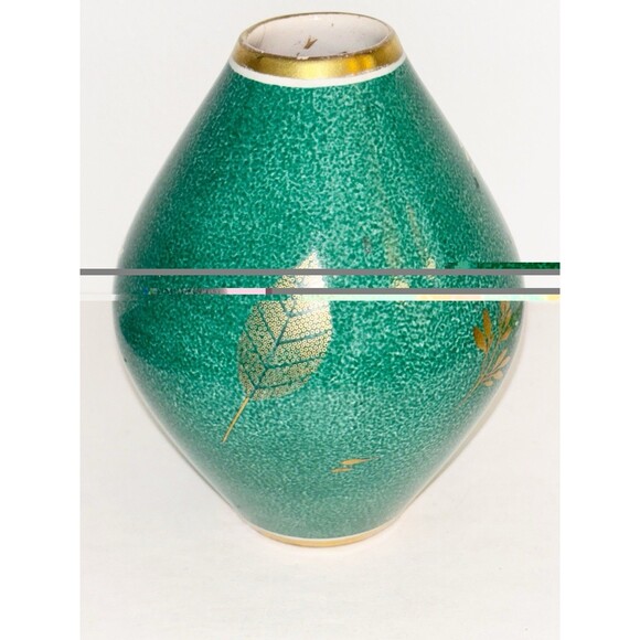 Vintage Walter Stark Hand Painted Green And Gold Vase - Picture 5 of 7